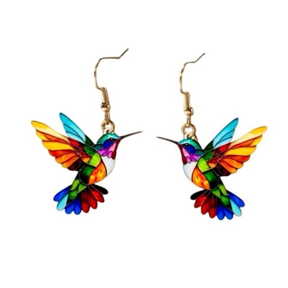 Colorful Hummingbird Dangle Earrings - Picture 2 of 6